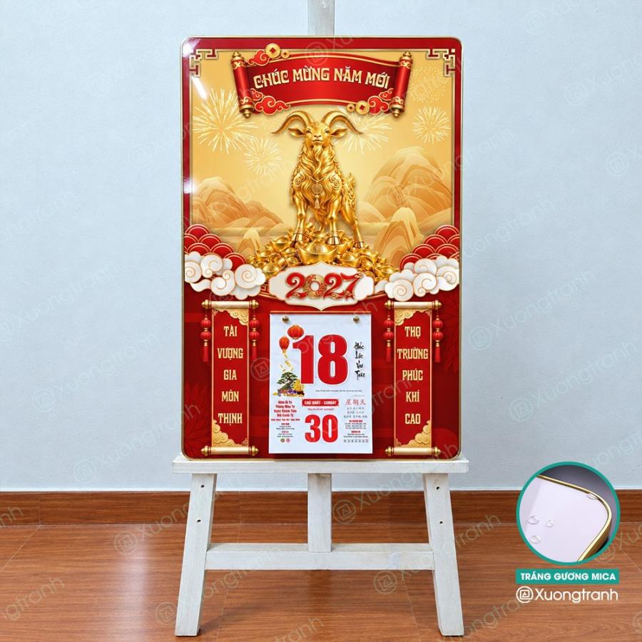 Đốc lịch tranh tráng gương mica Tết 2027 tài vượng phúc thọ