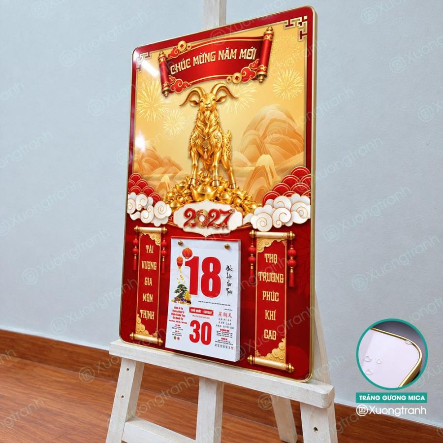 Đốc lịch tranh tráng gương mica Tết 2027 tài vượng phúc thọ