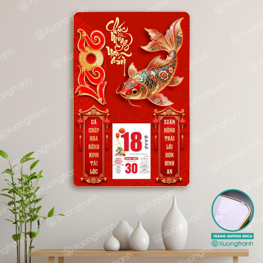 Tranh Đốc Lịch Tráng Gương 2027 Cá Chép Hóa Rồng Tài Lộc Bình An