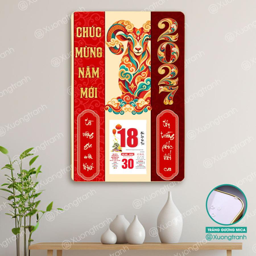 Tranh Đốc Lịch Tráng Gương 2027 Dê Nghệ Thuật Chúc Mừng Năm Mùi