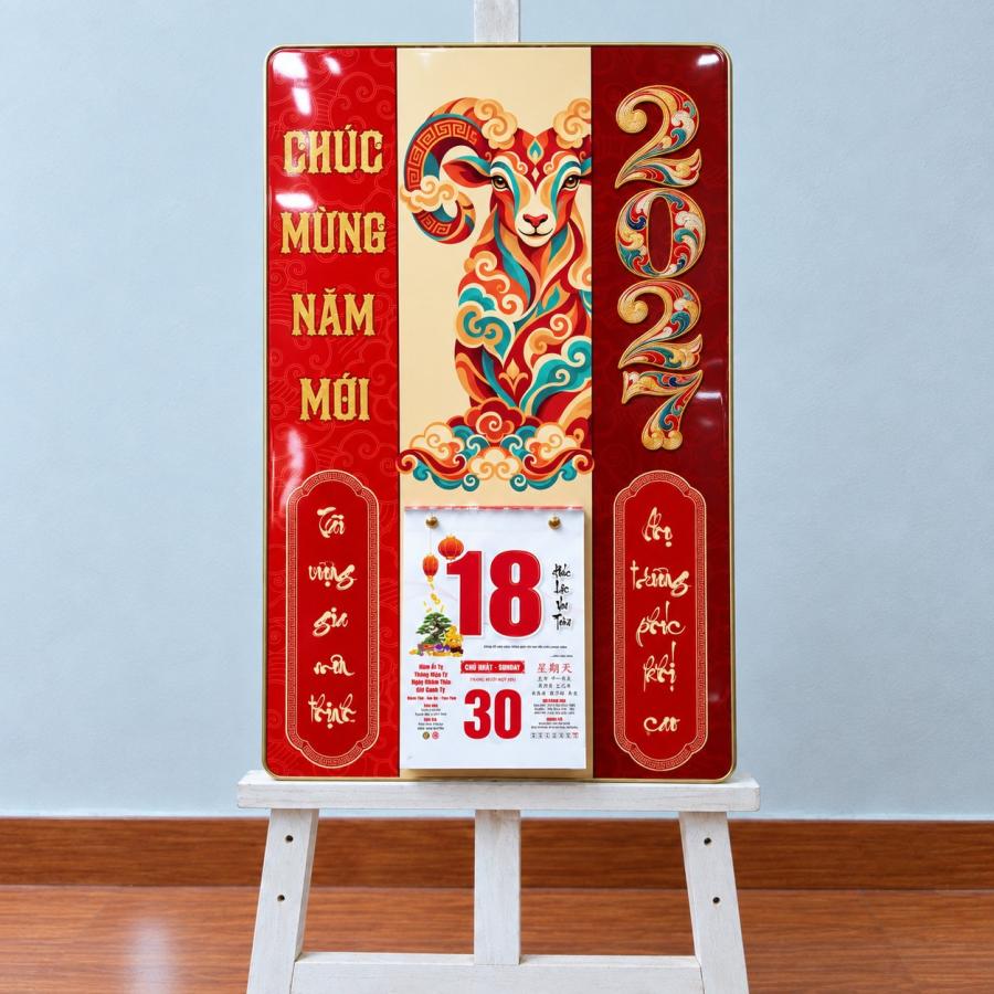 Tranh Đốc Lịch Tráng Gương 2027 Dê Nghệ Thuật Chúc Mừng Năm Mùi
