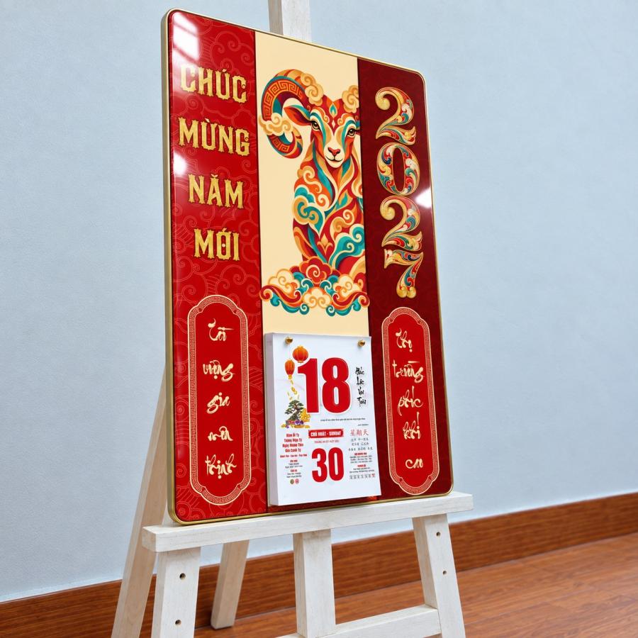 Tranh Đốc Lịch Tráng Gương 2027 Dê Nghệ Thuật Chúc Mừng Năm Mùi