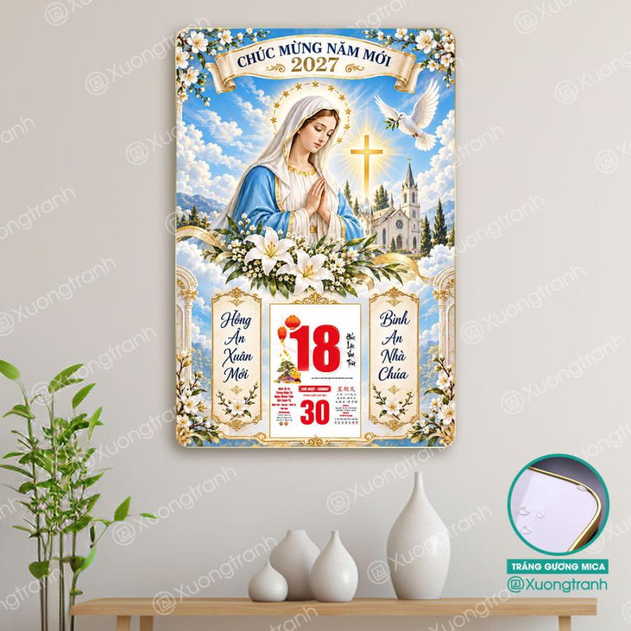 Tranh Đốc Lịch Tráng Gương 2027 Đức Mẹ Hồng Ân Bình An