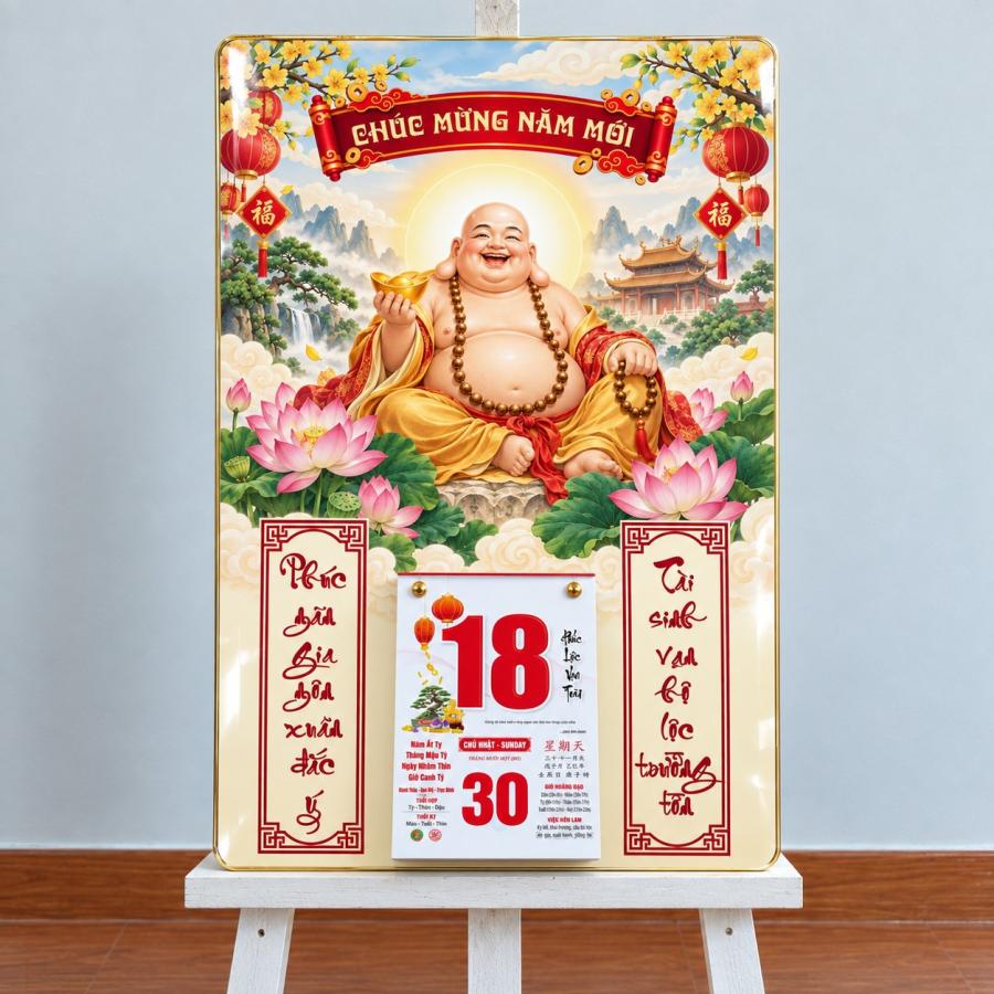Tranh Đốc Lịch Tráng Gương 2027 Phật Di Lặc Phúc Tài An Lạc